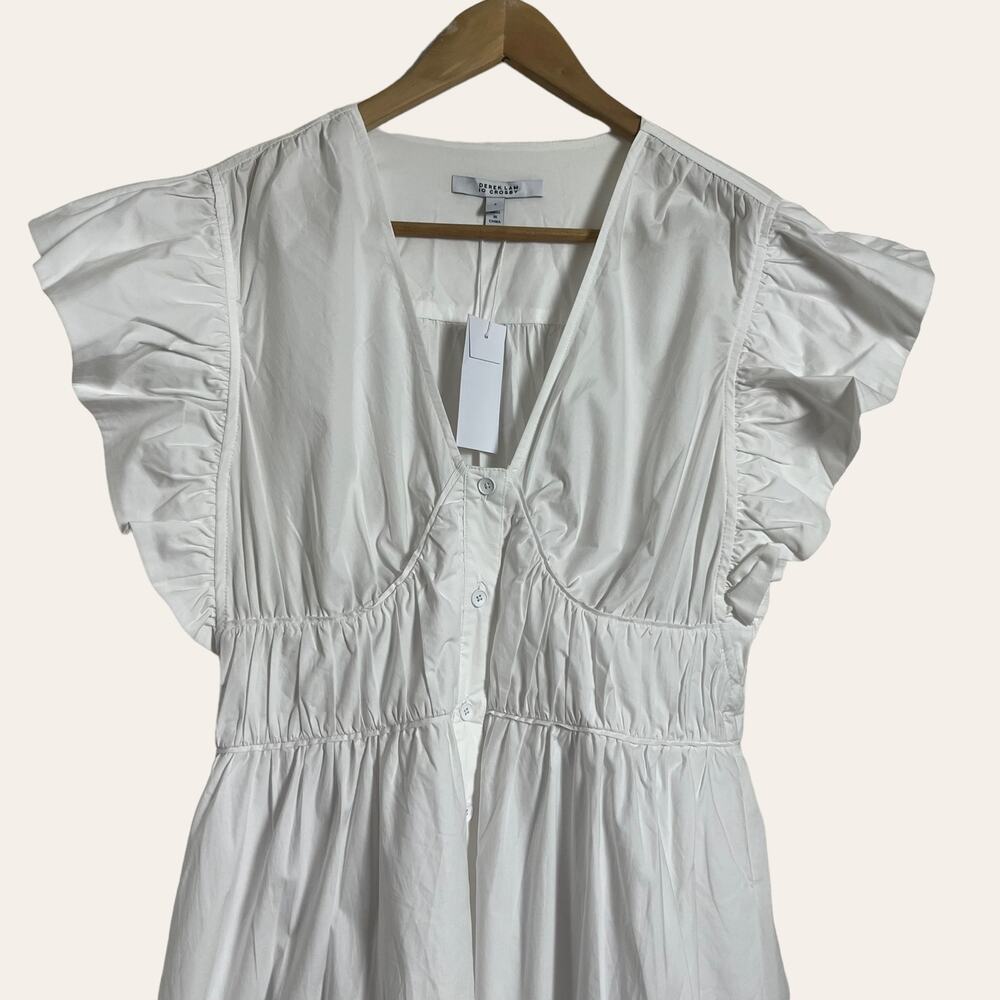 Derek Lam 10 Crosby Greta Ruffle Sleeve V-Neck White Poplin Midi Dress Sz 6 New - Picture 6 of 10